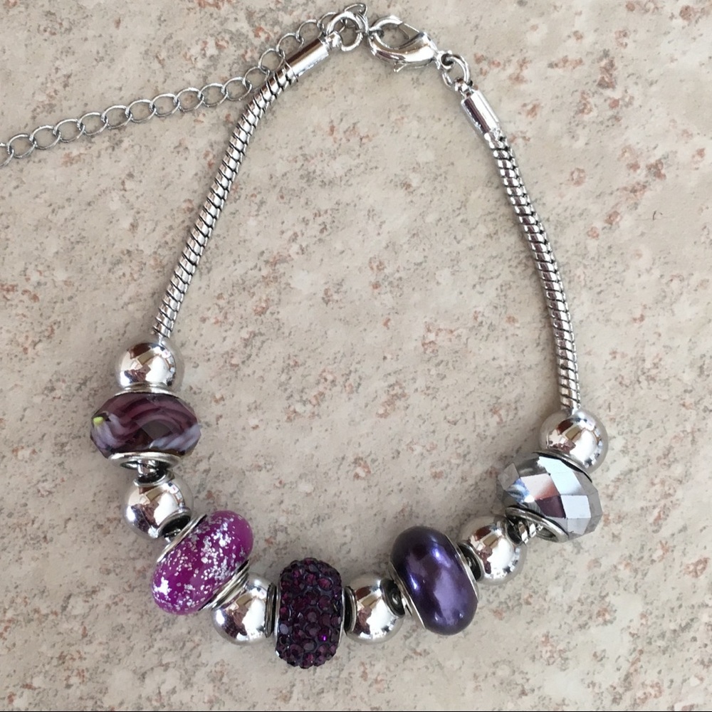 Sterling Silver Purple Bead Fashion Bracelet, NWOT